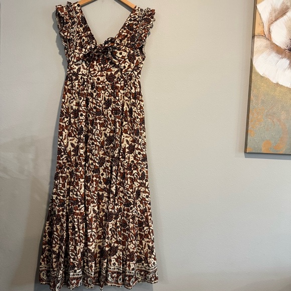 House of Harlow Floral Brown Maxi Boho Dress Lightweight Resortwear M - Picture 3 of 8